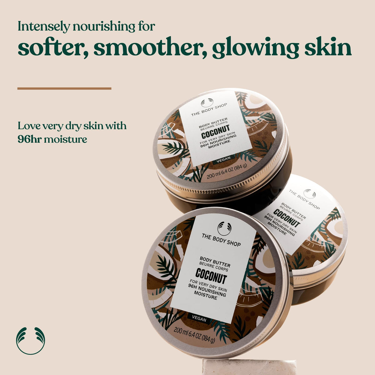 The Body Shop coconut body butter open jar with creamy texture for deep nourishment