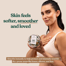 The Body Shop coconut body butter being applied on hand, hydrating dry skin quickly