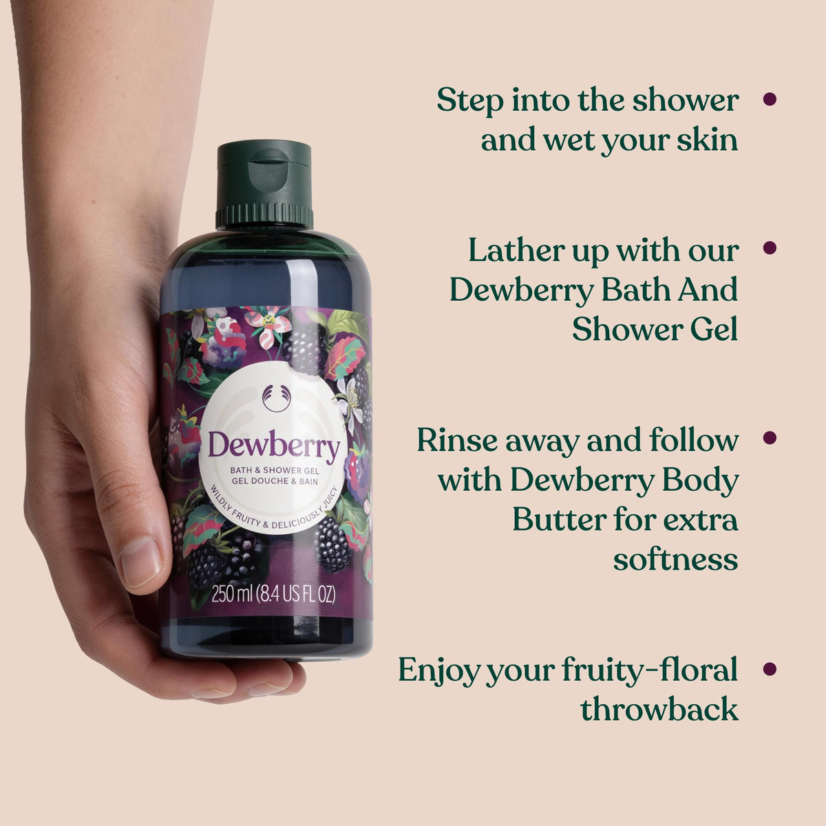 The Body Shop Dewberry applied on forearm demonstrating fast-absorbing hydration