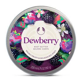 The Body Shop Dewberry tub front view showing packaging and size benefit