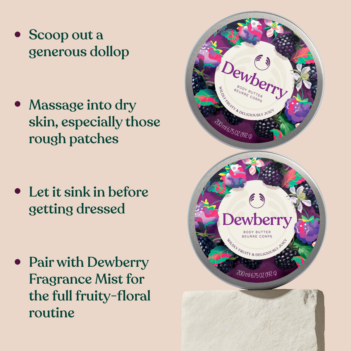 The Body Shop tub next to a hand for scale to show generous 200 ml size