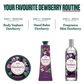 The Body Shop Dewberry on bathroom shelf with towel showing everyday routine benefit