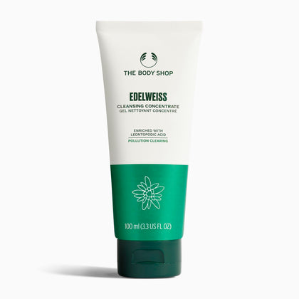 The Body Shop front packaging showing cleanser bottle and brand clarity