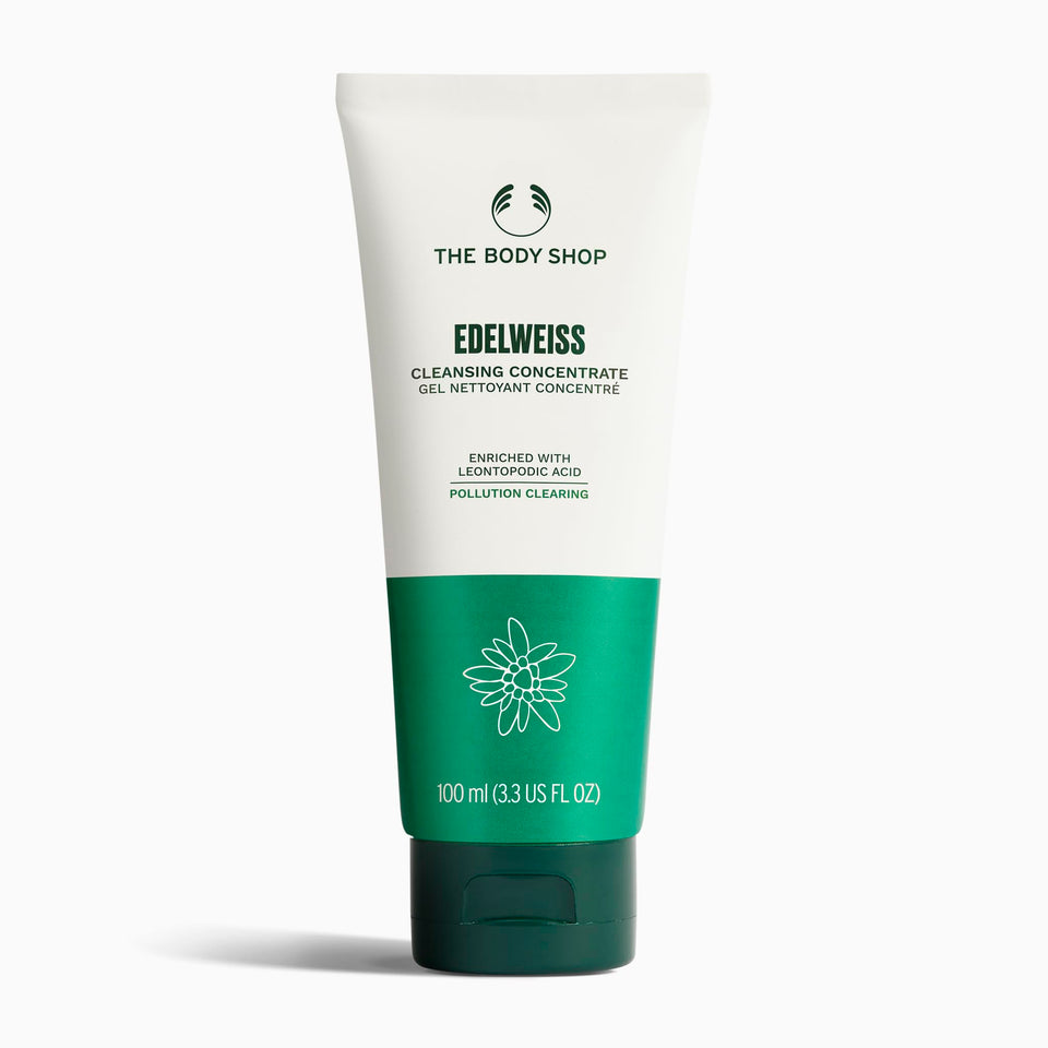 The Body Shop front packaging showing cleanser bottle and brand clarity