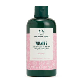 The Body Shop front packaging of Vitamin E toner showing bottle and label benefits
