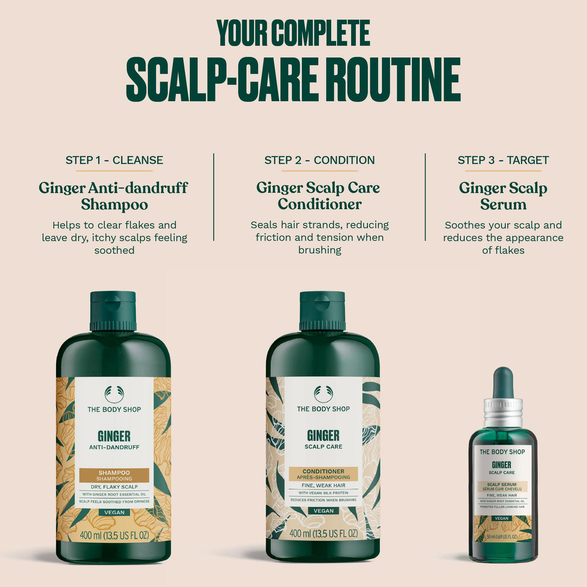 The Body Shop ginger conditioner placed on bathroom shelf in real-life setting suggesting effortless daily use