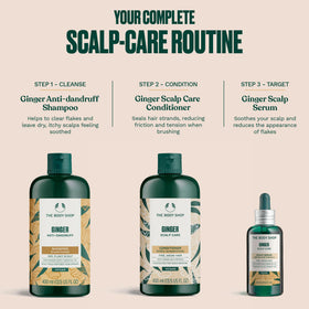The Body Shop ginger conditioner placed on bathroom shelf in real-life setting suggesting effortless daily use