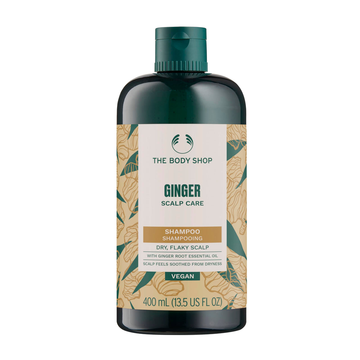 The Body Shop ginger shampoo front packaging showing label and volume benefit