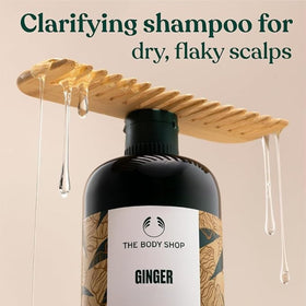 The Body Shop ginger shampoo pump close-up highlighting dispensing ease
