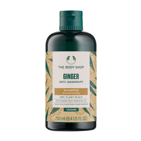 The Body Shop ginger shampoo front packaging showing clean label and 250ml benefit