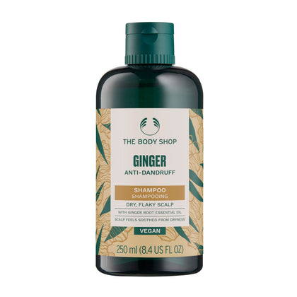 The Body Shop ginger shampoo front packaging showing clean label and 250ml benefit