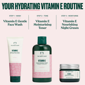The Body Shop toner on a bathroom shelf in a calming routine setting