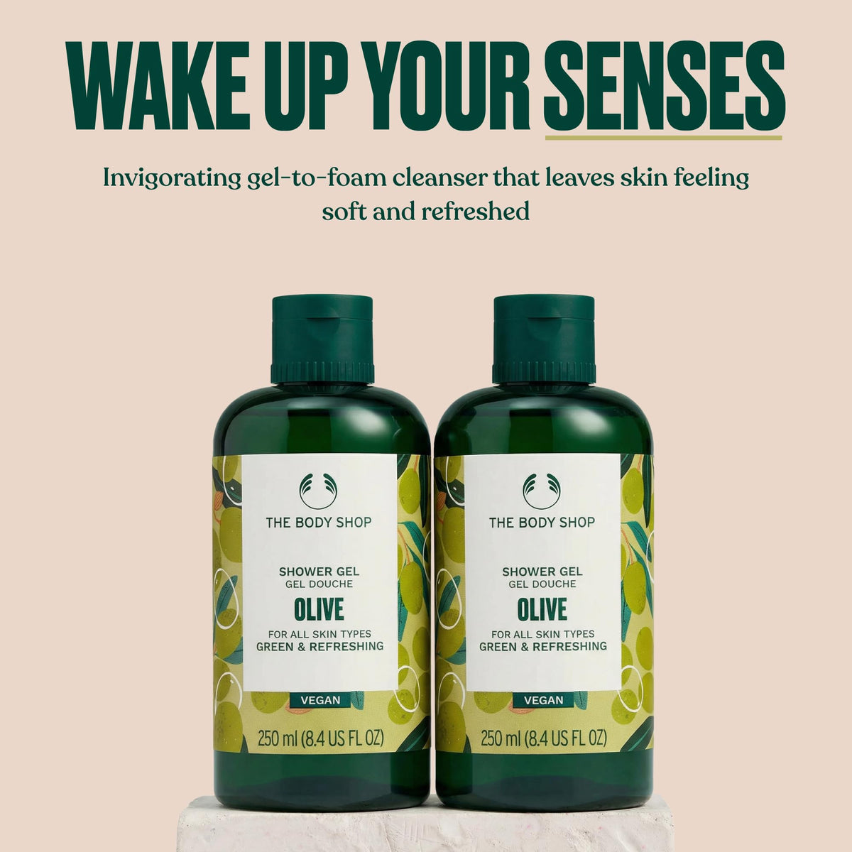 The Body Shop cap and dispensing detail, easy-pour design for controlled use