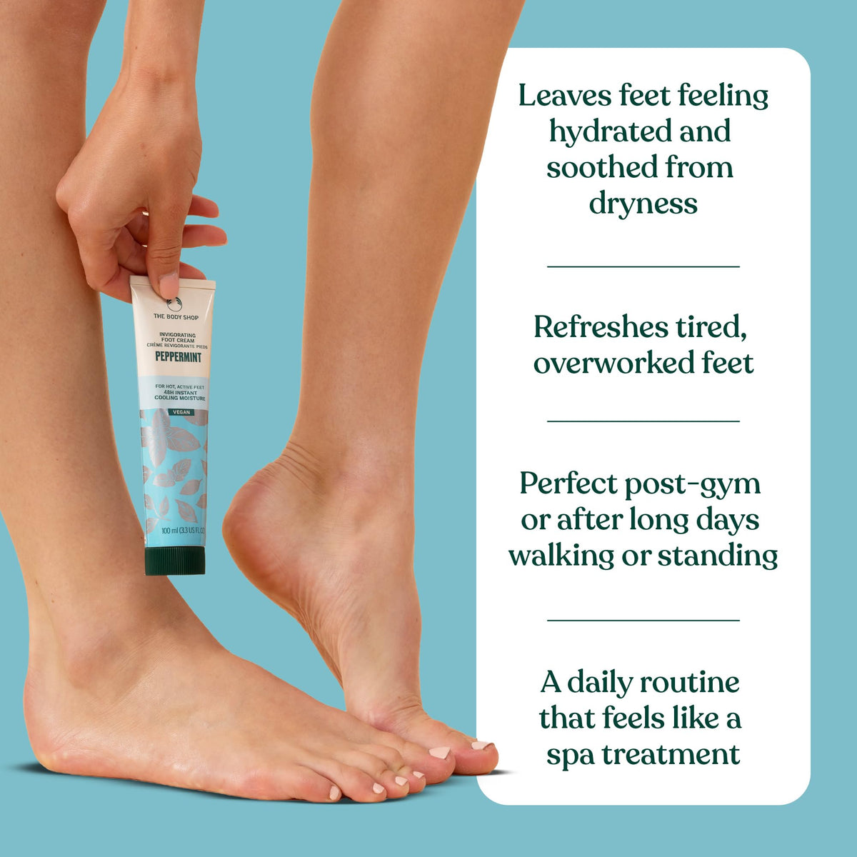 Ingredient label on The Body Shop peppermint foot cream highlighting vegan formulation