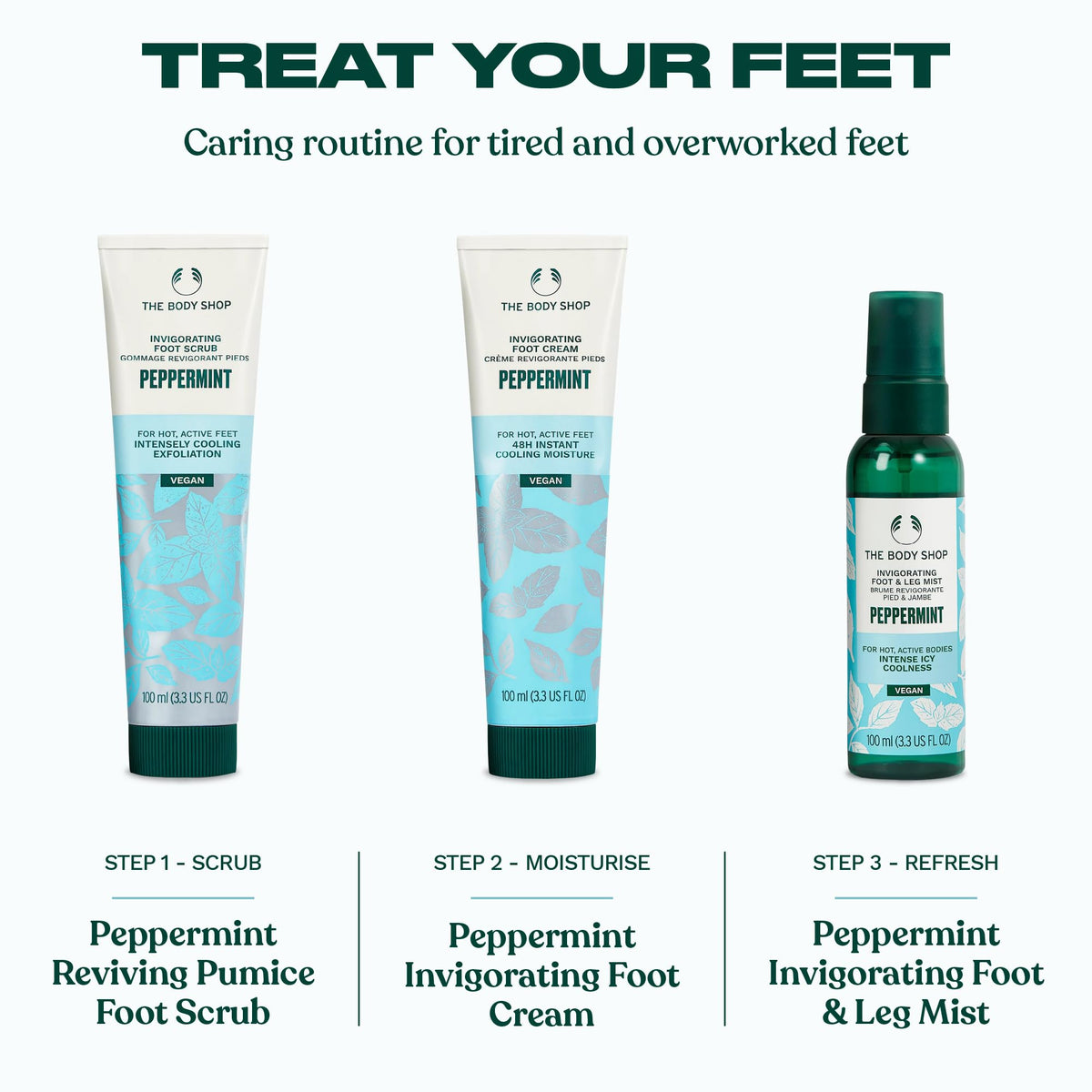 Lifestyle shot of relaxed feet at beach using The Body Shop peppermint foot cream