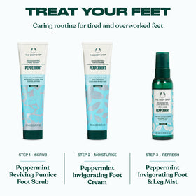 Lifestyle shot of relaxed feet at beach using The Body Shop peppermint foot cream