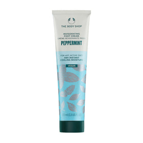 The Body Shop peppermint foot cream tube front showing brand and cooling benefit