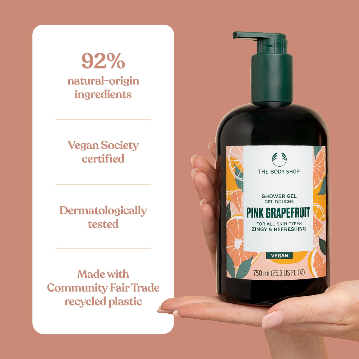 The Body Shop pink grapefruit in a modern bathroom setting for invigorating shower benefit
