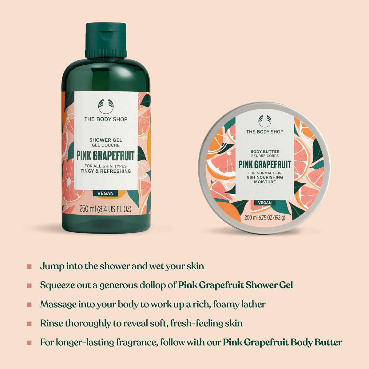 Lifestyle bathroom scene with The Body Shop gel creating an energizing shower vibe