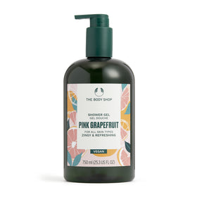 The Body Shop pink grapefruit front packaging showing bottle and volume benefit