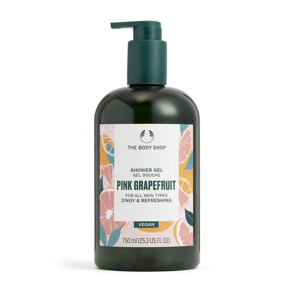 The Body Shop pink grapefruit front packaging showing bottle and volume benefit