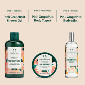 The Body Shop tub on bathroom shelf with towel showing daily routine convenience benefit