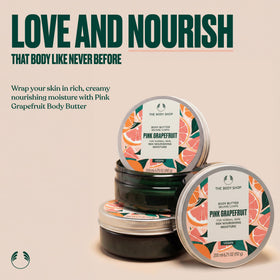 The Body Shop pink grapefruit open tub texture showing creamy hydration