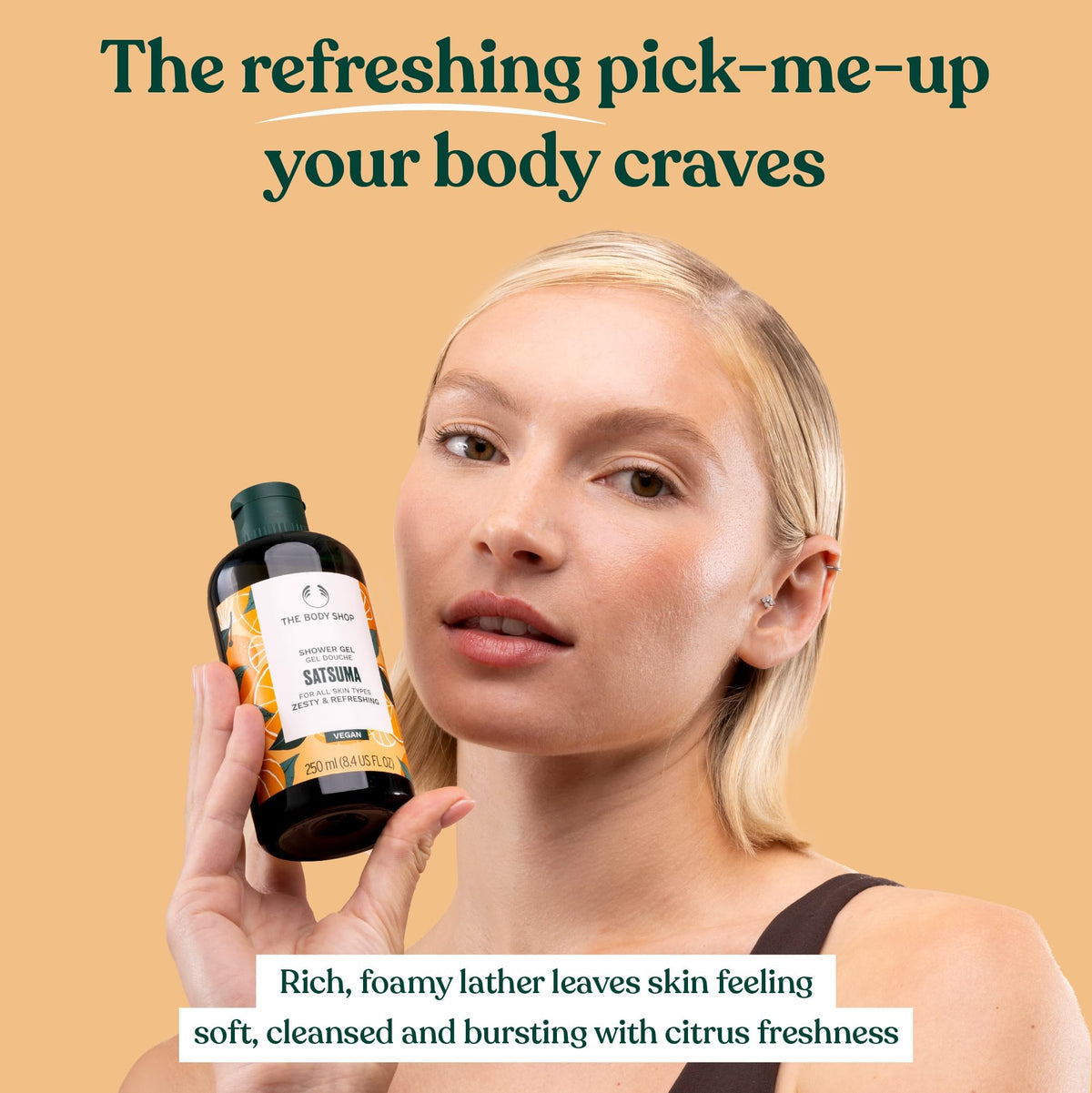 The Body Shop Satsuma being applied in hand showing easy-use benefit
