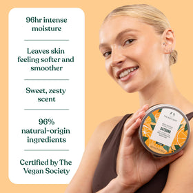 The Body Shop satsuma on bathroom shelf styled for routine and freshness benefit