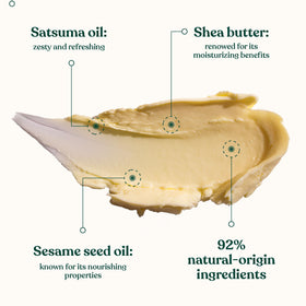 The Body Shop satsuma open lid with visible butter and citrus scent benefit