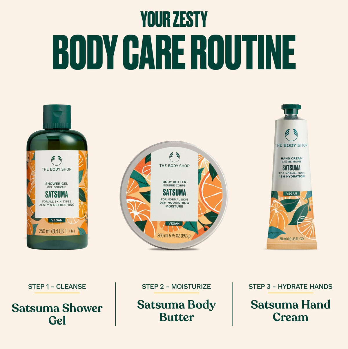 The Body Shop Satsuma cold-pressed satsuma extract close-up showing authentic-fragrance benefit