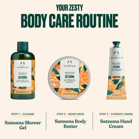 The Body Shop Satsuma cold-pressed satsuma extract close-up showing authentic-fragrance benefit