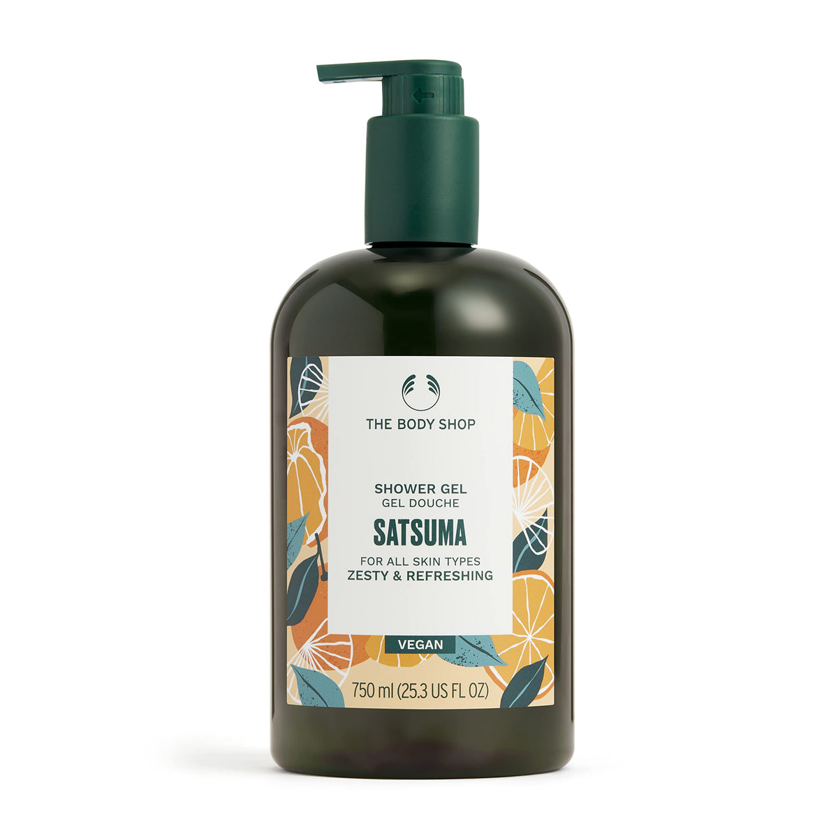 The Body Shop satsuma shower gel front bottle shows bold orange packaging and bright appeal