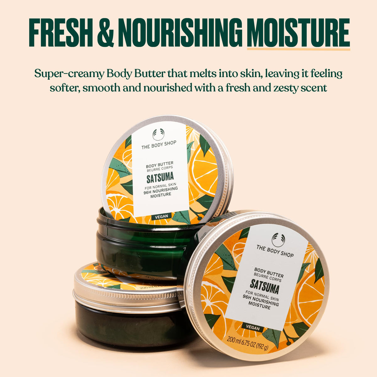 The Body Shop satsuma texture close-up highlighting creamy nourishment benefit