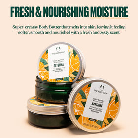 The Body Shop satsuma texture close-up highlighting creamy nourishment benefit