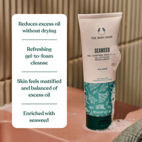 The Body Shop cleanser in use on face demonstrating oil-control and refreshing benefit
