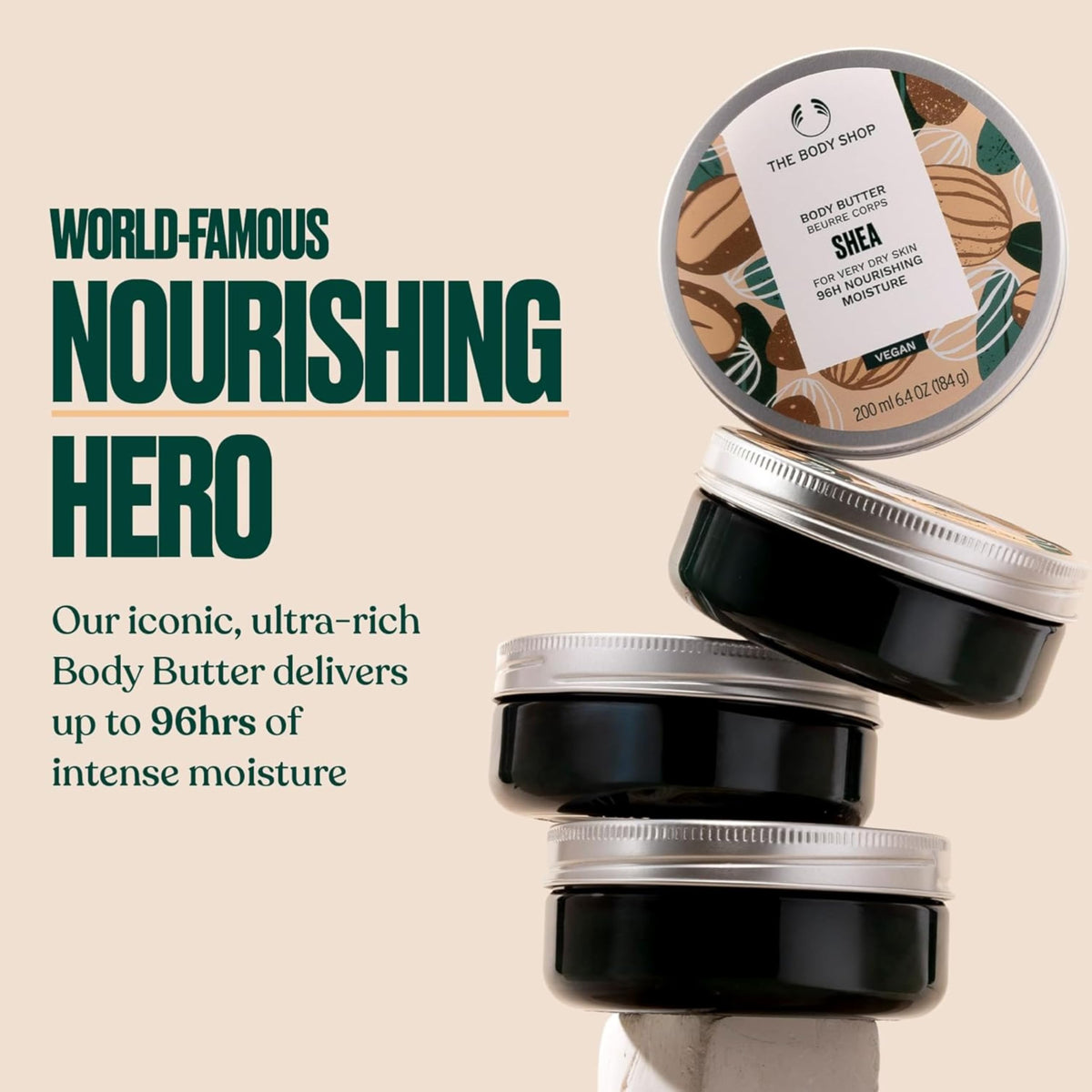 The Body Shop shea body butter being applied on arm for fast absorption