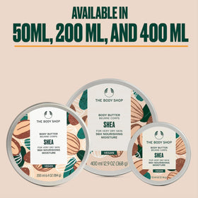 The Body Shop shea body butter label close-up showing Community Fair Trade