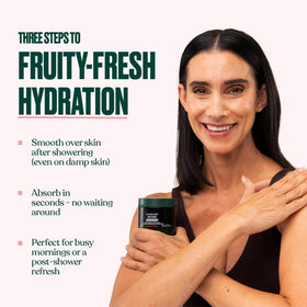 The Body Shop jar on bathroom shelf showing post-shower routine convenience