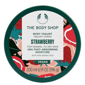 The Body Shop front packaging showing strawberry body yogurt and fast hydration