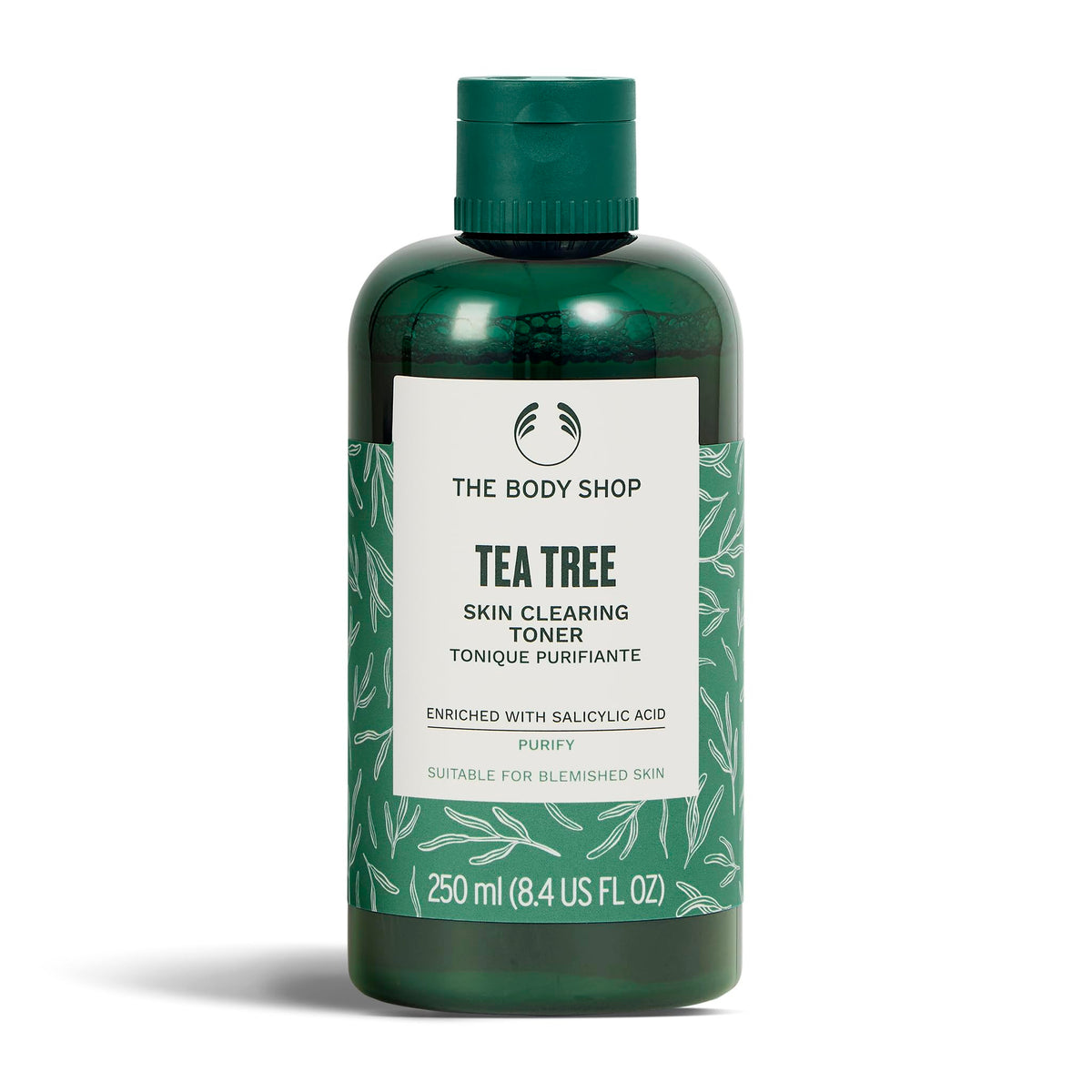 The Body Shop tea tree front bottle showing product packaging and volume benefits