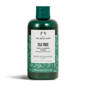 The Body Shop tea tree front bottle showing product packaging and volume benefits