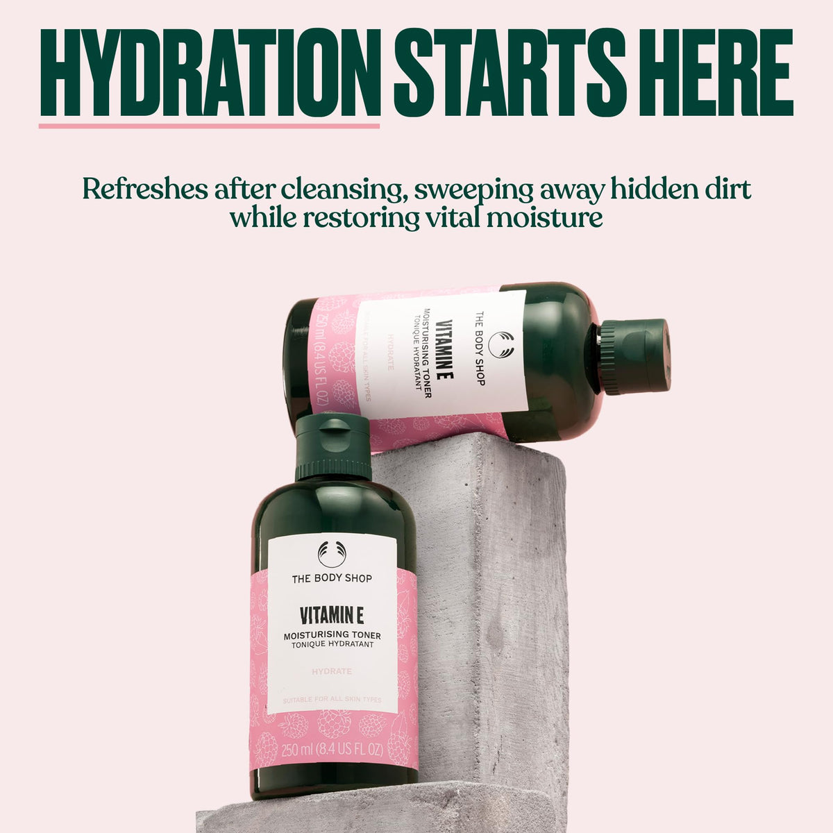 The Body Shop close-up texture of watery toner showing lightweight absorption