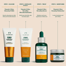 The Body Shop on a bathroom shelf styled to show everyday skincare routine benefit