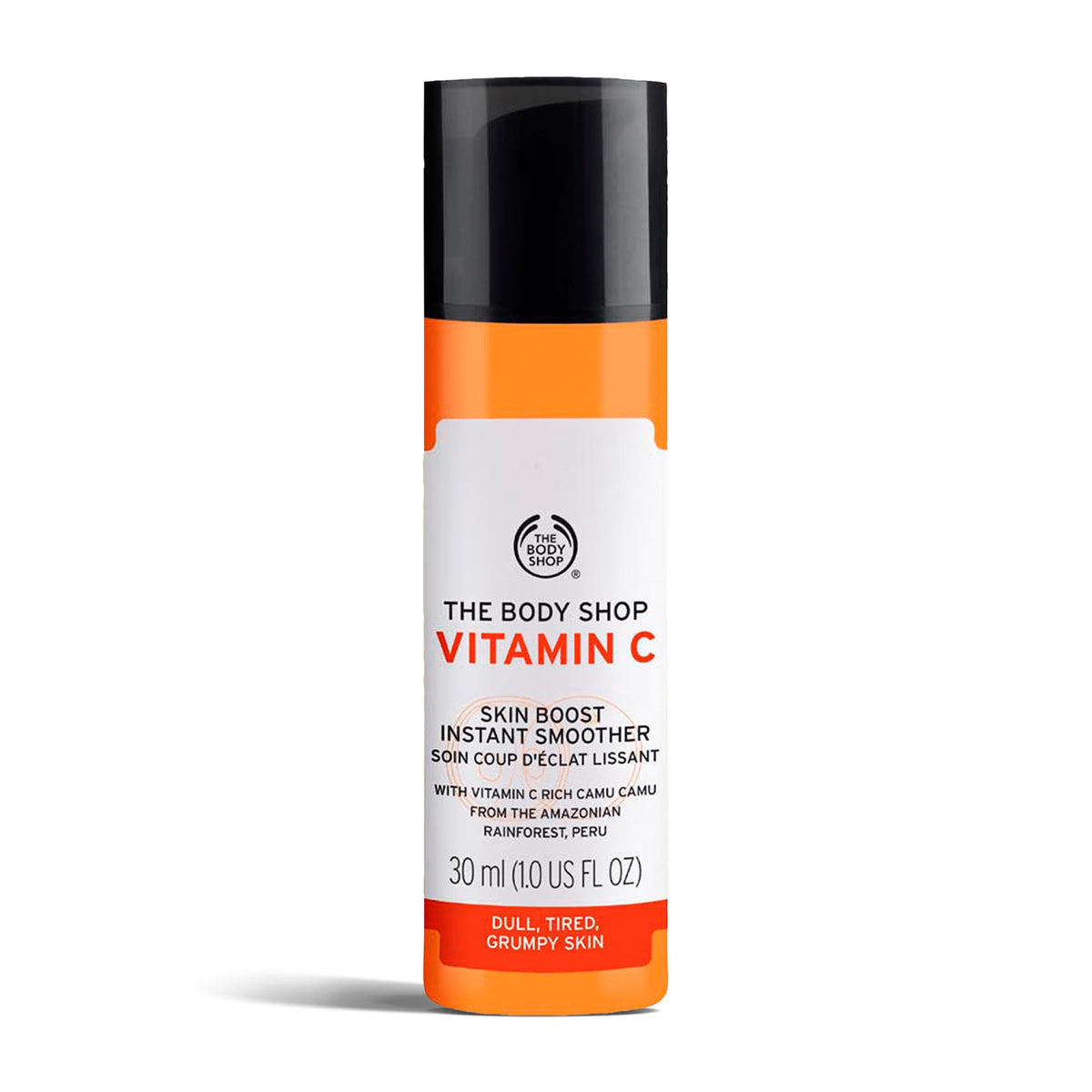 The Body Shop front bottle showing clean packaging and vitamin C benefits