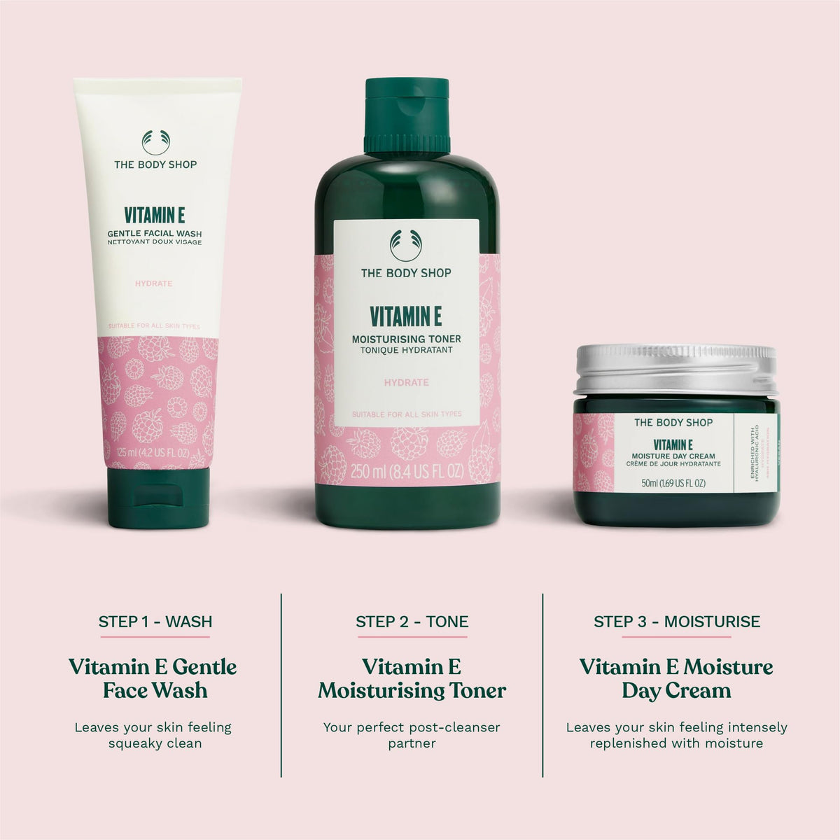 The Body Shop cream on a bathroom shelf in a morning routine setting