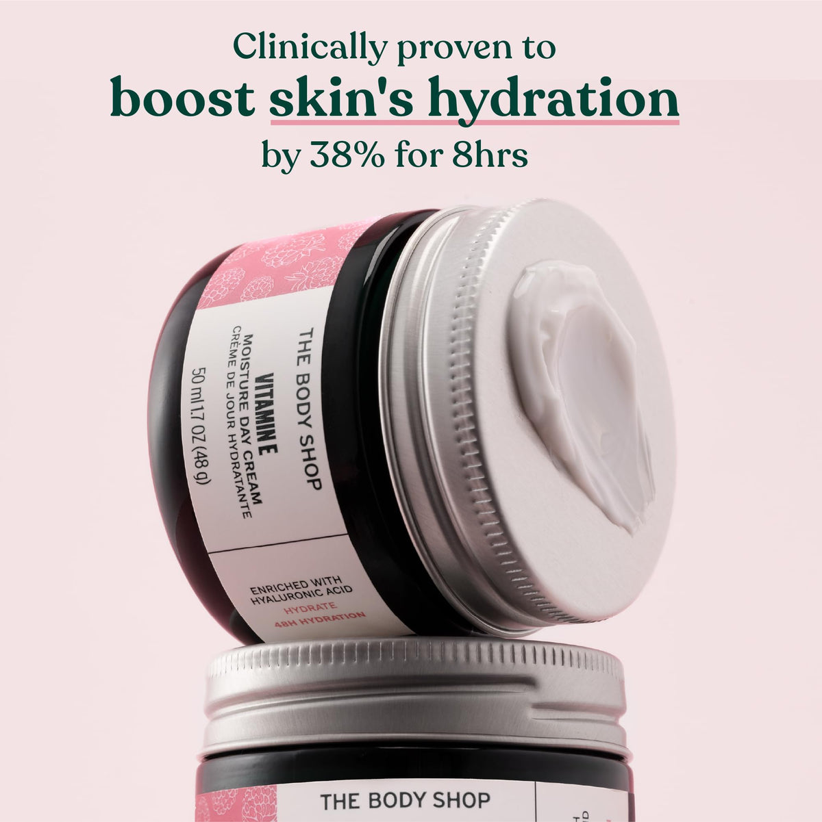 The Body Shop cream texture close-up showing smooth, lightweight hydration