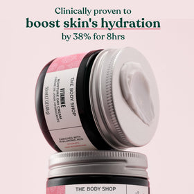 The Body Shop cream texture close-up showing smooth, lightweight hydration