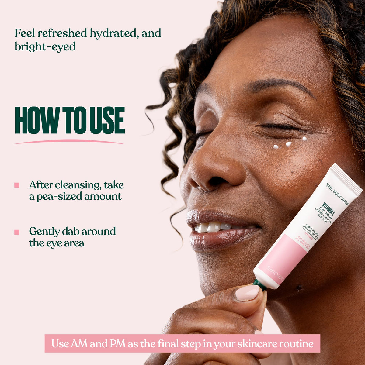 The Body Shop jar on bathroom shelf in routine setting conveying daily hydration benefit