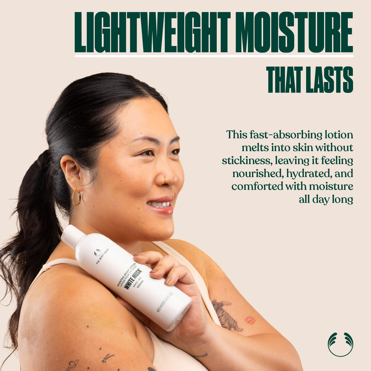 The Body Shop label detail with Fair Trade shea butter and ingredient callouts